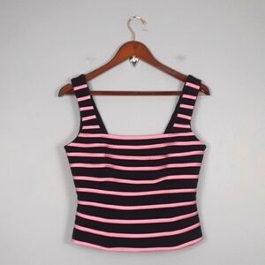 JS Y2K Baddie Cropped Pink Black Back Zip Square Front Sleeveless Top